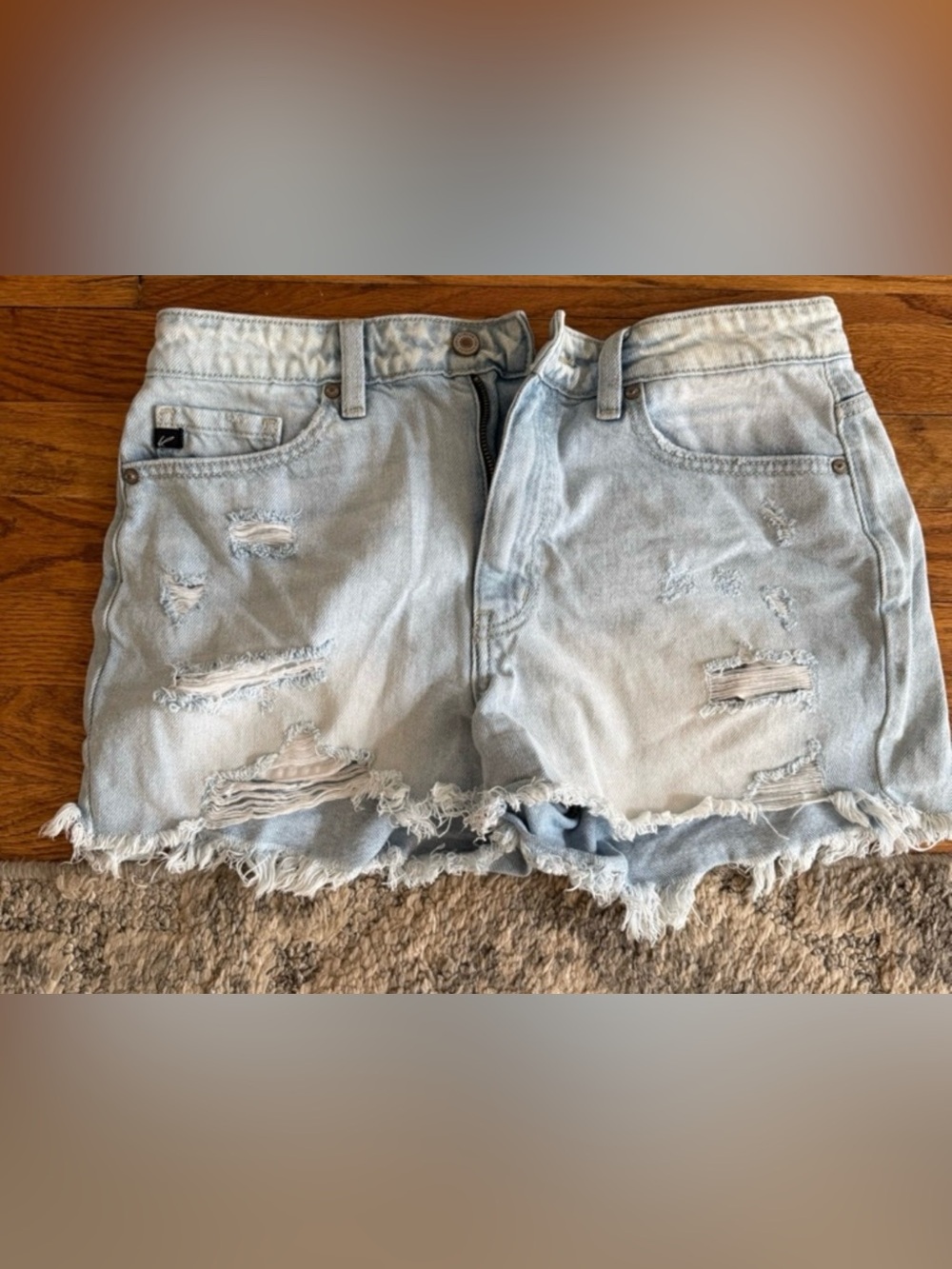 KanCan Black Distressed Denim Shorts with Logo Plate